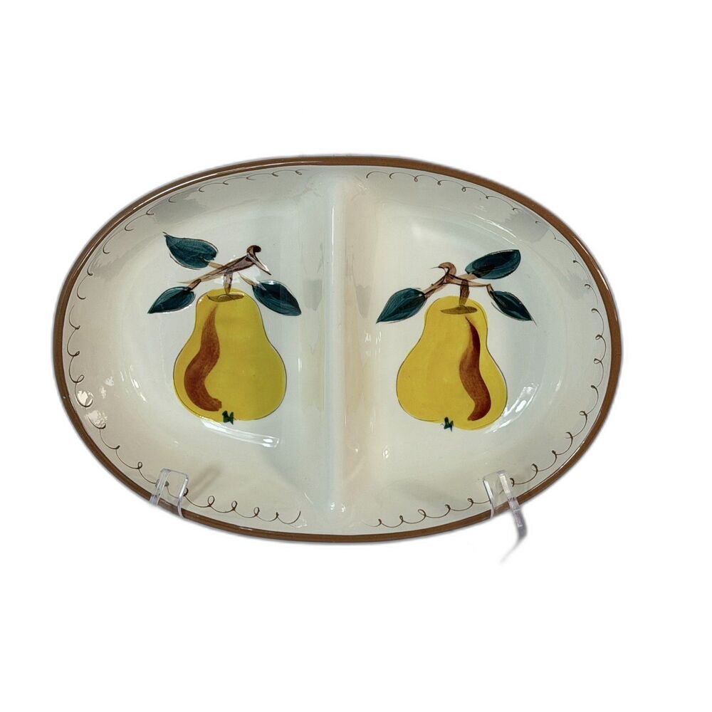 Stangl Pottery Divided Serving Dish Pear Hand Painted Oval Fruit Vintage Retro